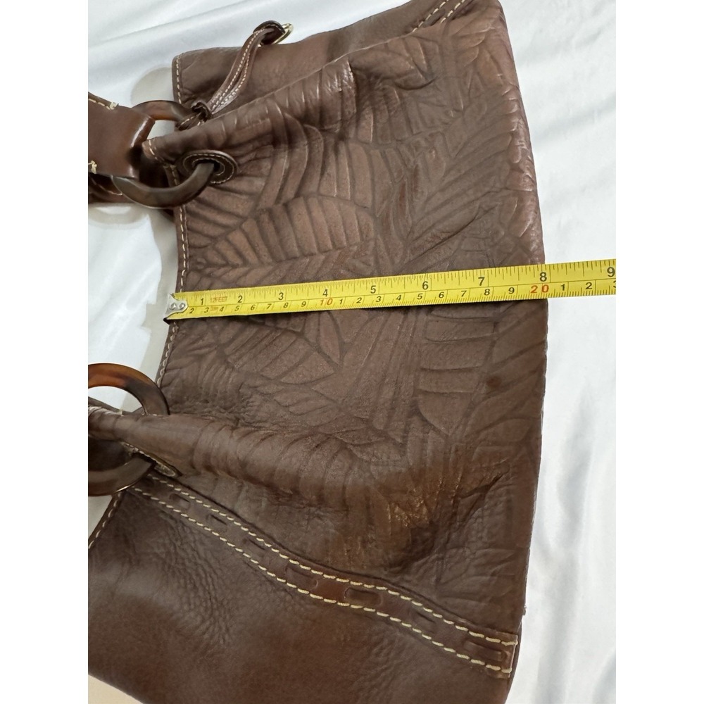 Fossil Brown Leather Embossed Palm Leaf Shoulder Handbag Purse Rustic Boho Chic - Picture 9 of 12